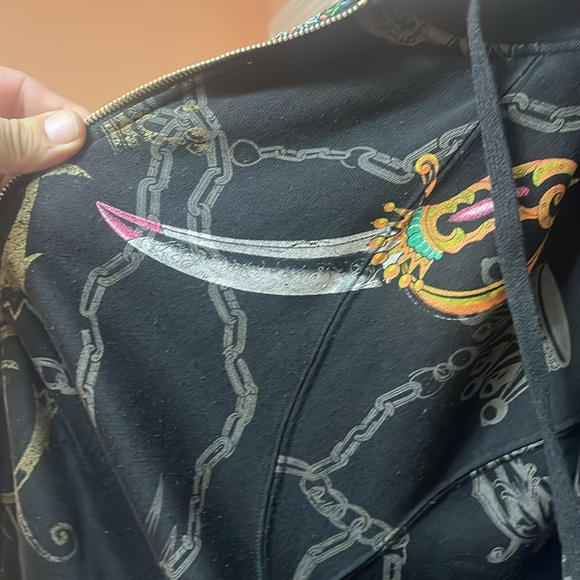 Vintage Christian Audigier Y2K all over skull reversible hoodie very soft warm - Picture 9 of 11